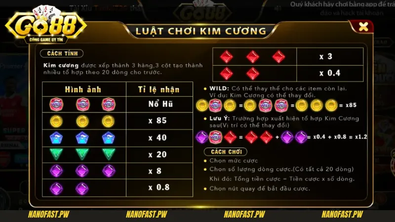 Kim Cương Go88 - Game Nổ Hũ Trực Tuyến Hấp Dẫn Và Thú Vị 7 Luật chơi chi tiết của kim cương Go88